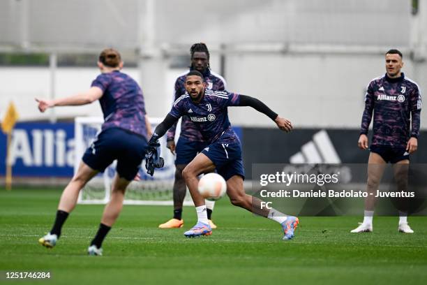 Gleison Bremer of Juventus during a training sessionahead of their UEFA Europa League quarterfinal first leg match against Sporting CP at Jtc on...