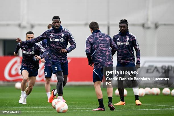 Paul Pogba of Juventus during a training sessionahead of their UEFA Europa League quarterfinal first leg match against Sporting CP at Jtc on April...