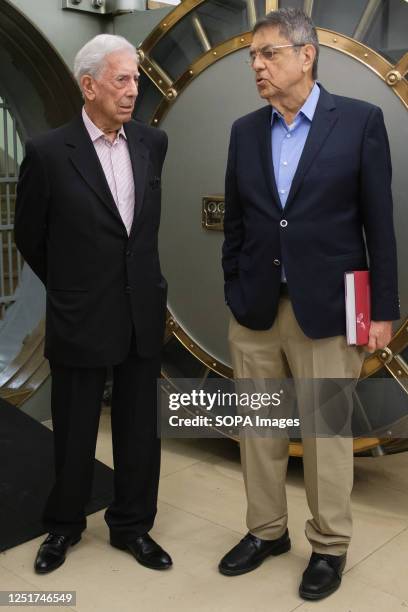 Authors, Mario Vargas Llosa and Sergio Ramírez during the conference 'El fuego de la imaginación' or 'The fire of imagination' at the Instituto...