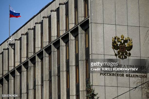 This photograph taken in central Moscow on April 12 shows a general view of the Federation Council building, the upper chamber of Russia's...