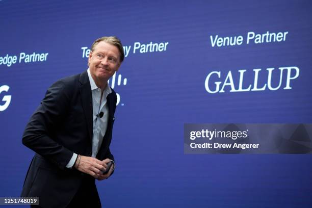 Of Verizon Hans Vestberg departs after speaking at the Semafor World Economic Summit on April 12, 2023 in Washington, DC. The event features...