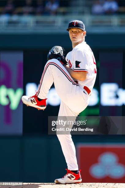 Sonny Gray of the Minnesota Twins delivers a pitch against the Chicago White Sox in the first inning of the game at Target Field on April 12, 2023 in...