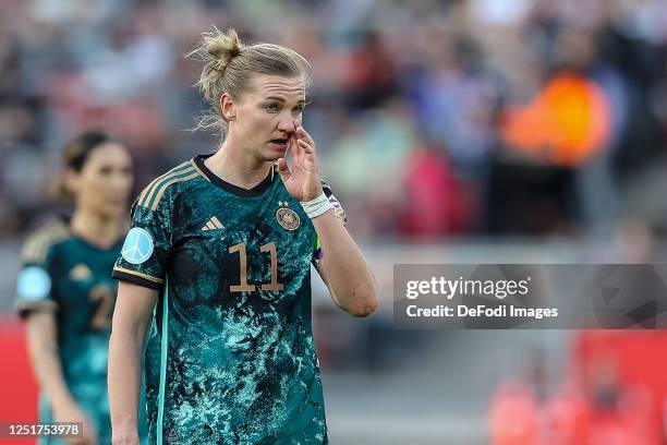 Alexandra Popp of Germany looks on during the Women's international friendly between Germany and Brazil at Max-Morlock-Stadion on April 11, 2023 in...