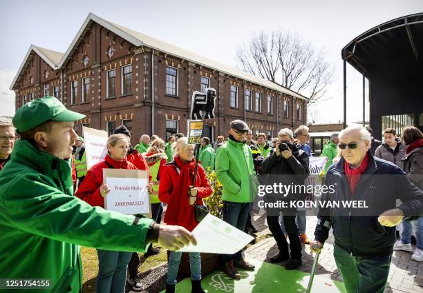 Demonstrators take action at the shareholders' meeting of Ahold Delhaize, in Zaandam on April 12, 2023. / Netherlands OUT / ZAANDAM - Demonstranten...