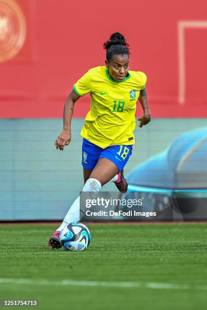 Geyse Da Silva Ferreira of Brazil controls the Ball during the Women's international friendly between Germany and Brazil at Max-Morlock-Stadion on...