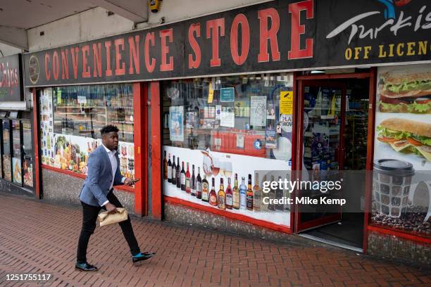 Convenience store and off licence in the city centre on 22nd March 2023 in Birmingham, United Kingdom. Off-licence is a term used in the UK and...