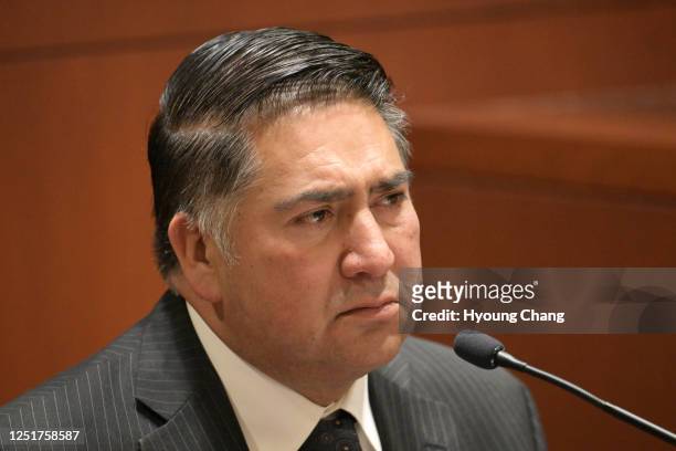 John Castillo testifies during a hearing on his son Kendrick Castillos case against STEM School Highlands Ranch at Douglas County Courthouse in...