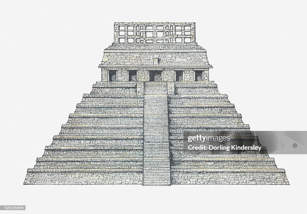 Illustration of Temple of the Inscriptions, Palenque, Mexico