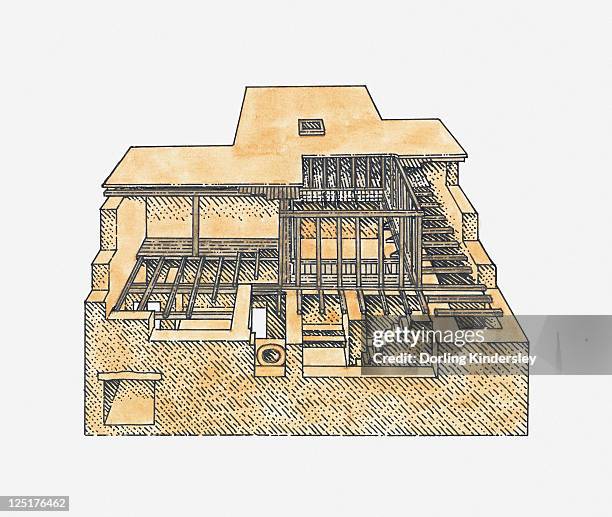 illustrazioni stock, clip art, cartoni animati e icone di tendenza di illustration of a house, mohenjo-daro, indus valley - antica civiltà
