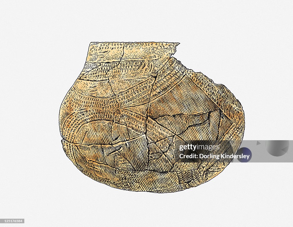 Illustration of reconstruction of ancient pot with banded decoration
