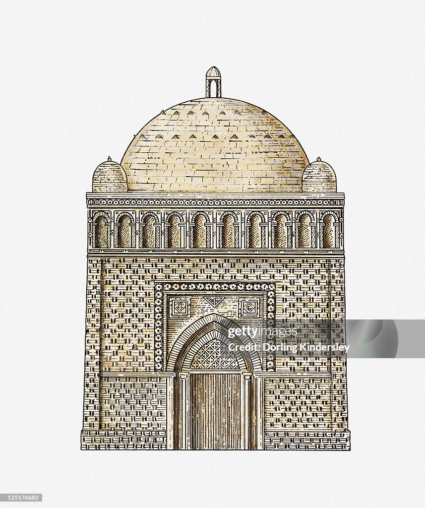 Illustration of Samanid mausoleum, Bukhara, Uzbekistan, 10th century