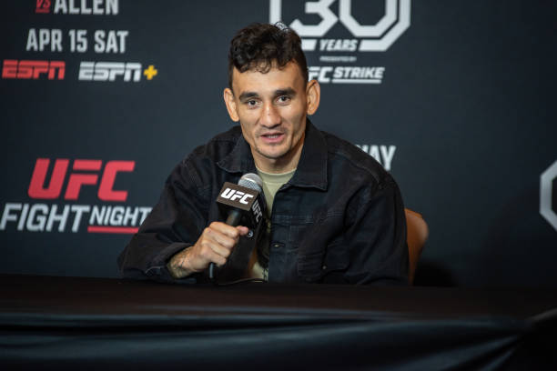 Max Holloway addresses the media for UFC Fight Night Kansas City at on April 12 at T-Mobile Center in Kansas City, Missouri.
