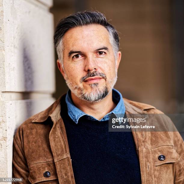 Writer Maxime Chattam poses for a portrait during Reims Polar Film Festival on April 4, 2023 in Reims, France.