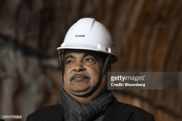 Nitin Gadkari, India's road transport minister, visits the Zojila Tunnel in Sonamarg, Union Territory of Jammu and Kashmir, India, on Monday, April...