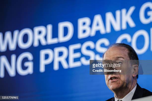 David Malpass, president of the World Bank Group, speaks at a news conference during the spring meetings of the International Monetary Fund and World...