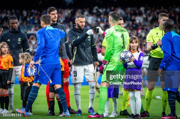 Karim Benzema , Thibaut Courtois , Eduardo Camavinga , Kepa Arrizabalaga during the football match between Real Madrid and Chelsea valid for the...