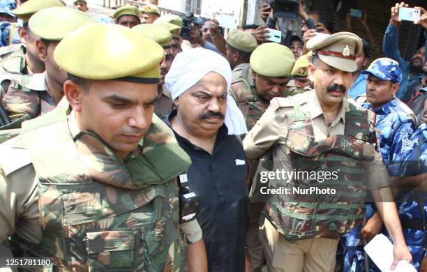 Atiq Ahmad is taken to Session from session court , in Allahabad on April 13 2023.