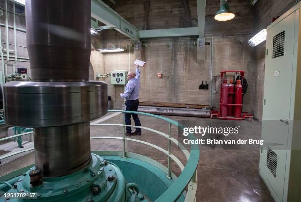 Metropolitan's Derek Lee leads a tour at the W.P. Whitsett Intake Pumping Plant, the starting point of the Colorado River Aqueduct supply Tuesday,...