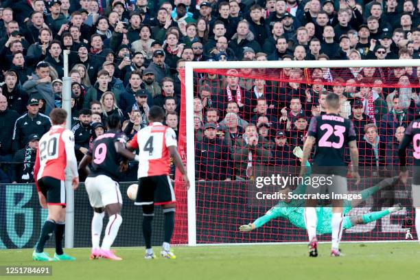 Lorenzo Pellegrini of AS Roma missed a penalty against Justin Bijlow of Feyenoord during the U19 Women match between Finland Women U19 v Holland...