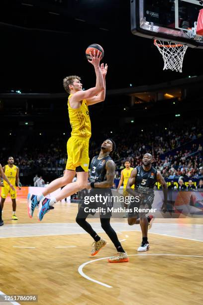 Ben Lammers of ALBA Berlin during the match between ALBA Berlin and LDLC Asvel on March 26, 2023 in Berlin, Germany.