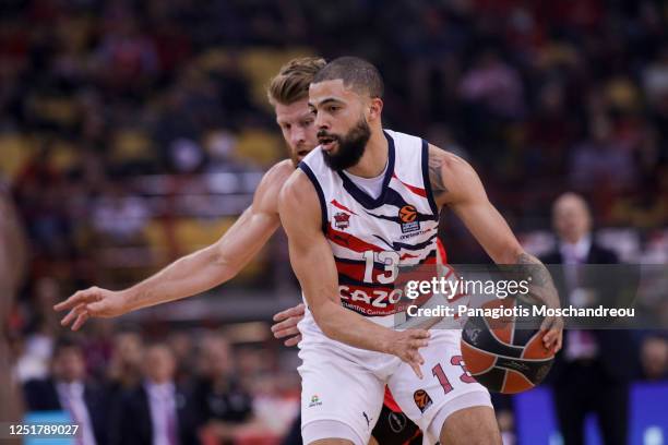 Darius Thompson, #13 of Cazoo Baskonia Vitoria Gasteiz in action during the 2022-23 Turkish Airlines EuroLeague Regular Season Round 34 game between...