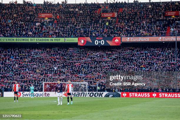 Fans of Feyenoord during the Quarterfinal First Leg - UEFA Europa League match between Feyenoord and AS Roma at the Rotterdam on April 13, 2023 in...