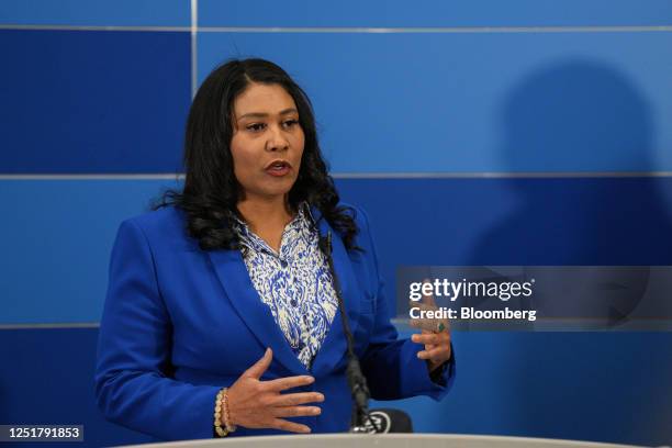 London Breed, mayor of San Francisco, during a news conference in San Francisco, California, US, on Thursday, April 13, 2023. Police announced an...