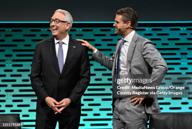 Anaheim, CA Joe Lamond, outgoing President and CEO, left, and John Mlynczak, incoming president and CEO of The National Association of Music...