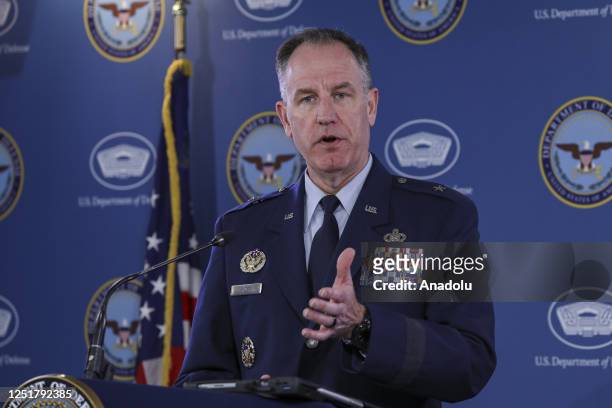 Defense Department spokesperson Air Force Brigadier General Patrick Ryder holds a press conference at Pentagon in Washington DC, United States on...