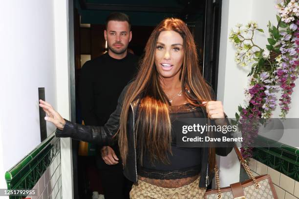Carl Woods and Katie Price attend the press night after party for "Vardy vs Rooney: The Wagatha Christie Trial" at St Martin's House on April 13,...
