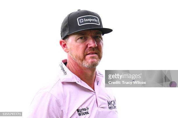 Jimmy Walker at the 18th hole during the first round of the RBC Heritage at Harbour Town Golf Links on April 13, 2023 in Hilton Head Island, South...