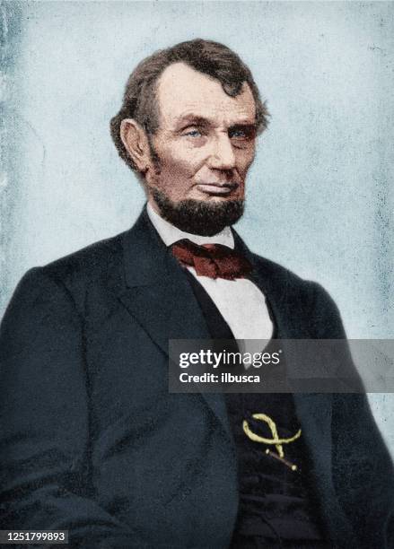 illustrations, cliparts, dessins animés et icônes de portrait de photographie antique colorisé d’abraham lincoln - abraham lincoln