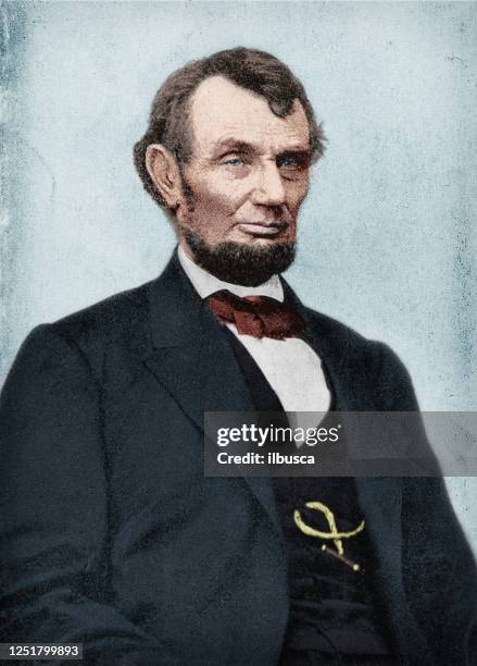 stockillustraties, clipart, cartoons en iconen met gekleurd antiek fotoportret van abraham lincoln - abraham lincoln