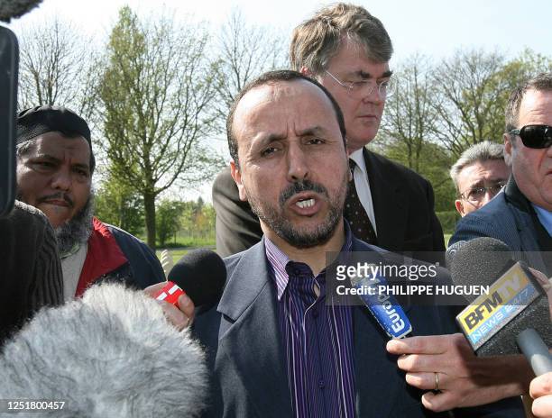 Bahssine Saaidi, local representative of Muslim community, answers to journalists' questions in the military cemetery of Notre-Dame-de-Lorette, the...