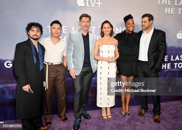 Augusto Aguilera, John Harlan Kim, Nikolaj Coster-Waldau, Jennifer Garner, Aisha Tyler and Geoff Stults at the premiere of "The Last Thing He Told...