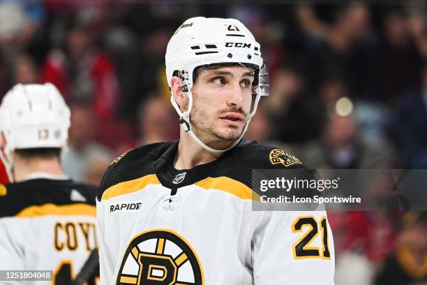 Look on Boston Bruins right wing Garnet Hathaway during the Boston Bruins versus the Montreal Canadiens game on April 13 at Bell Centre in Montreal,...