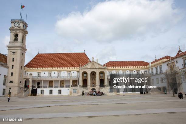 March 2023, Portugal, Coimbra: The tower "Cabra" next to the University Palace "Paco das Escolas", which houses the Faculty of Law, at the central...