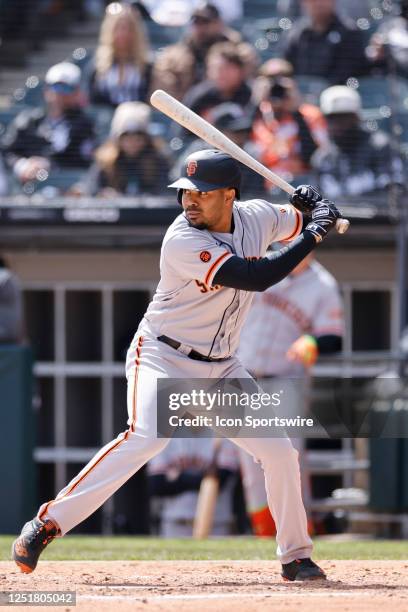 San Francisco Giants left fielder LaMonte Wade Jr. Bats during an MLB game against the Chicago White Sox on April 06, 2023 at Guaranteed Rate Field...