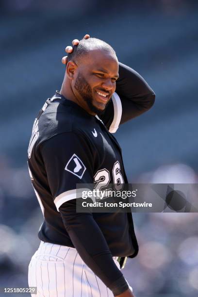 Chicago White Sox third baseman Hanser Alberto looks on during an MLB game against the San Francisco Giants on April 06, 2023 at Guaranteed Rate...