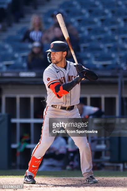San Francisco Giants right fielder Michael Conforto bats during an MLB game against the Chicago White Sox on April 06, 2023 at Guaranteed Rate Field...