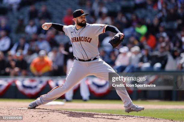 San Francisco Giants relief pitcher Jakob Junis delivers a pitch during an MLB game against the Chicago White Sox on April 06, 2023 at Guaranteed...