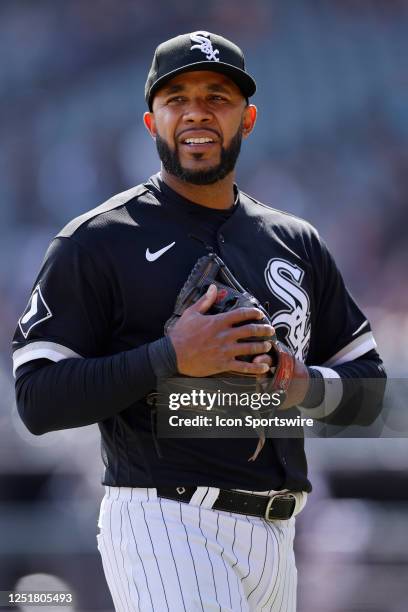 Chicago White Sox second baseman Elvis Andrus looks on during an MLB game against the San Francisco Giants on April 06, 2023 at Guaranteed Rate Field...