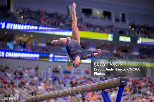 Chloe Widner of Stanford competes in the balance beam during the Division I Women's Gymnastics Championship held at Dickies Arena on April 13, 2023...