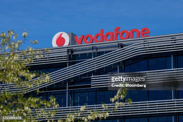 Sign on the roof of the Vodafone Group Plc regional headquarters in Madrid, Spain, on Thursday, April 13, 2023. Vodafone's Spanish business, which...