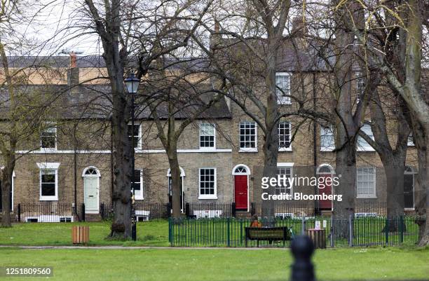 Row of residential terraced houses in Cambridge, UK, on Thursday, April 13, 2023. Cambridge is a crucial part of the UK's goal to become a science...