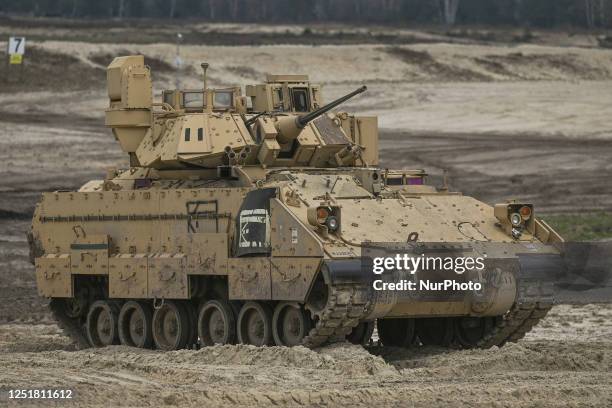 Soldiers from 2nd Battalion, 70th Armor Regiment, 1st Infantry Division train with Bradley Fighting Vehicles at Nowa Deba, in Nowa Deba, Poland, on...