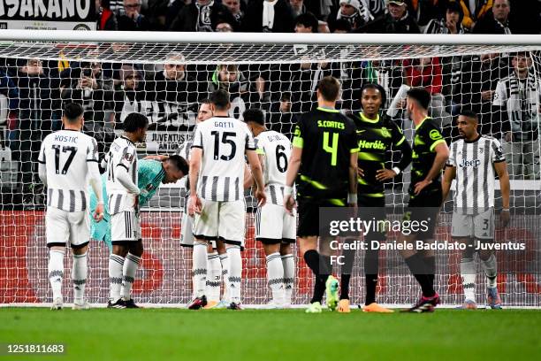 Wojciech Szczesny of Juventus during the UEFA Europa League quarter final first leg match between Juventus and Sporting CP at Allianz Stadium on...