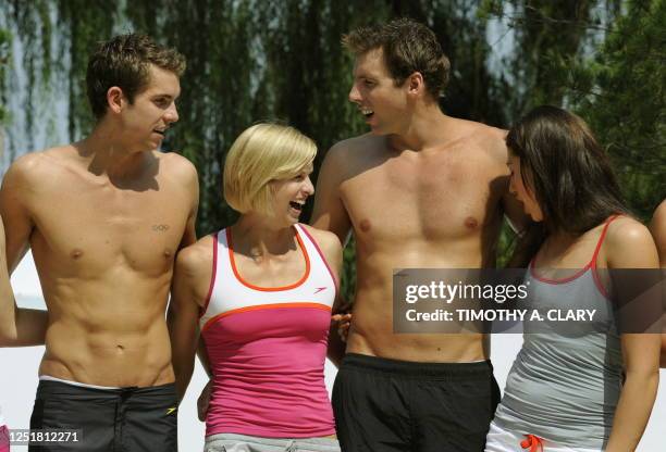 Australian swimmer's Eamon Sullivan Lisbeth "Libby" Trickett Grant Hackett and Stephanie Rice attend a photocall for the Speedo Athlete Media Day...