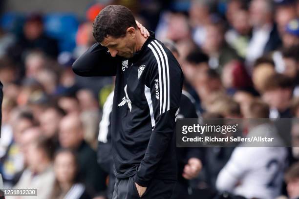 Javi Gracia, Manager of Leeds United looks dejected during the Premier League match between Leeds United and Crystal Palace at Elland Road on April...