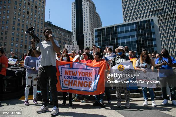 April 13: Survivors and family members of inmates from Rikers Island at a rally to protect bail reform law, demand investments in safety and stop...